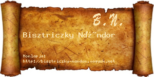 Bisztriczky Nándor névjegykártya